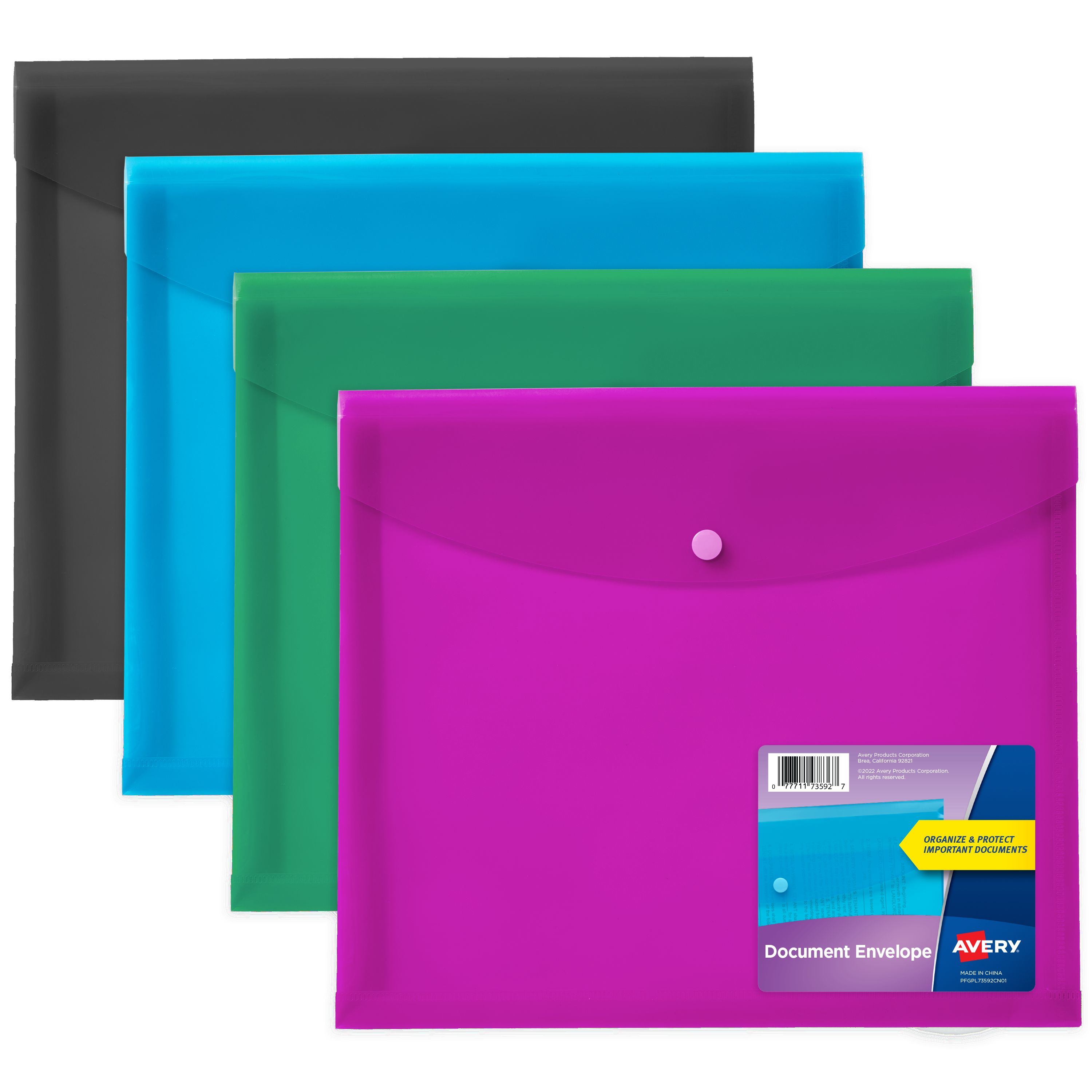 Document Holder Envelope, 4-Color 4-Pack 73556 | Avery